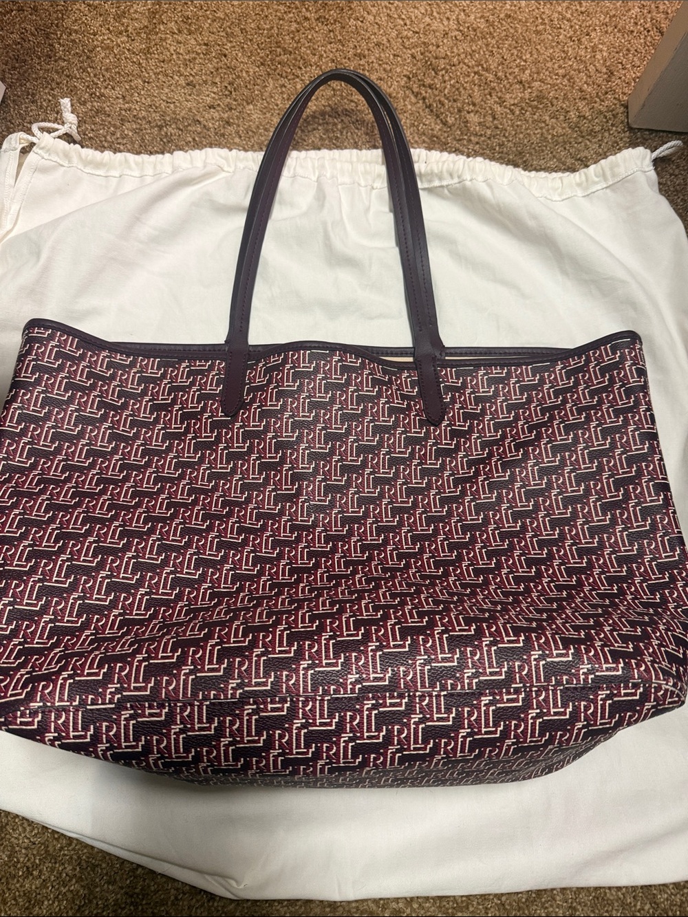 Polo by Ralph Lauren Burgundy Patterned Canvas Tote